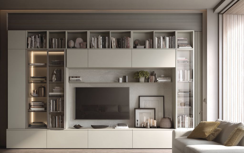 FCI London showroom displaying corner TV unit configurations