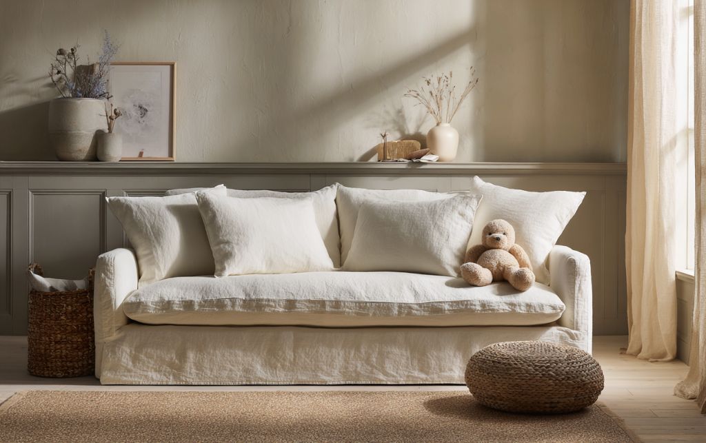 Sofa with removable washable covers for easy maintenance