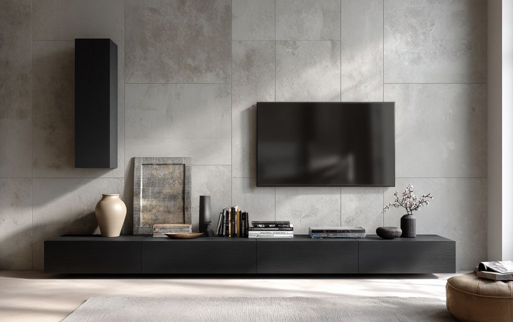 Luxury black wood TV unit in a refined interior setting