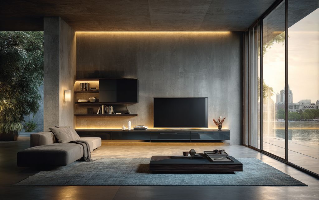 Corner TV unit showing proper scale and proportion with television